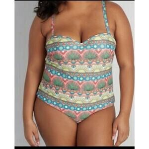 High Dive by ModCloth Serene One Piece Retro Black Halter Swim Suit Women's 2X